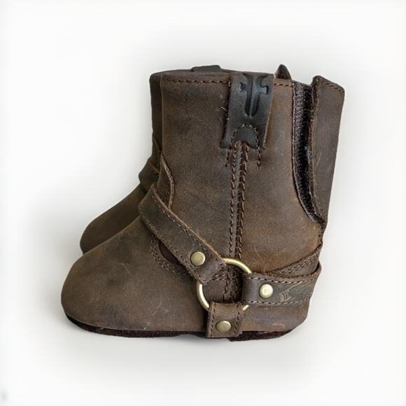 FRYE Harness Brown Leather Soft Sole Infant Baby Boots Booties 1 M - Picture 1 of 6
